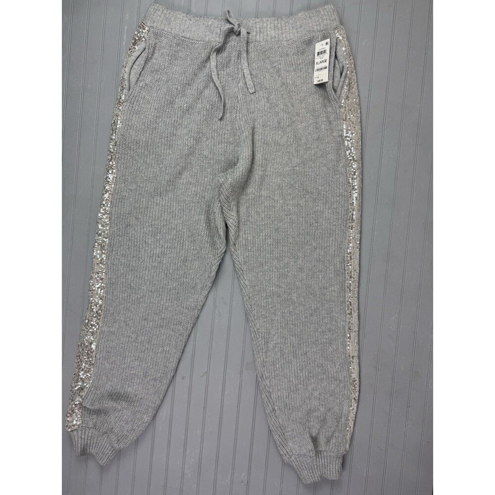 INC International Concepts Size XL Womens Jogger Pant Gray Silver Trim Soft Knit